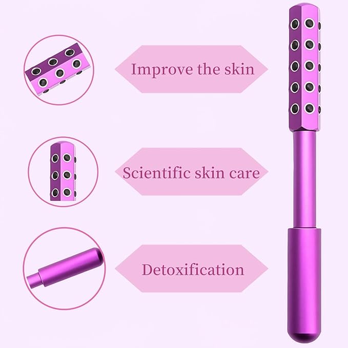 Face roller for women,Face Sculpting Tool, 30 pieces of germanium stone facial roller,Facial and Neck Beauty Massage, Help Blood Circulation, Reduce Puffiness and Redness,Great Self-care Gift(purple)