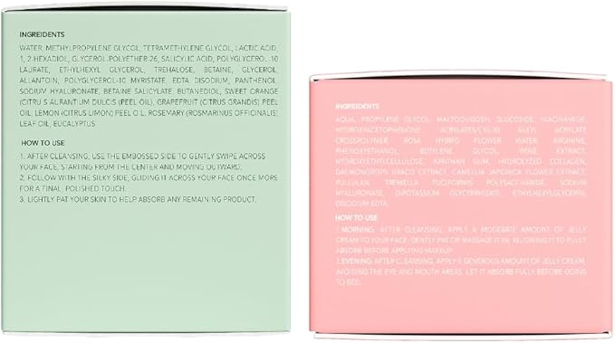 QUIA Korean Skincare Duo - Toner Pads + Collagen Jelly Cream - Lightweight Daily Hydration System - Refine Texture, Plump & Firm Appearance - Non-Greasy Gel Moisturizer for Glowing Skin