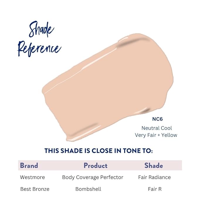 Best Bronze Bombshell Body Makeup - Tattoo Cover Up Makeup & Body Foundation Waterproof - Tattoo Concealer Waterproof for Scars, Varicose Veins Cover Up & Leg Foundation (NC6 Fair Radiance)