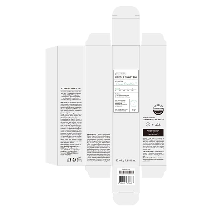 VT COSMETICS CICA Reedle Shot 100, Spicule Microneedling Serum for Pore Care & Exfoliation, Exosome, Centella Asiatica for Glass Skin, Skin Texture, Korean Liquid Skin Booster (1.69 Fl Oz / 50ml)