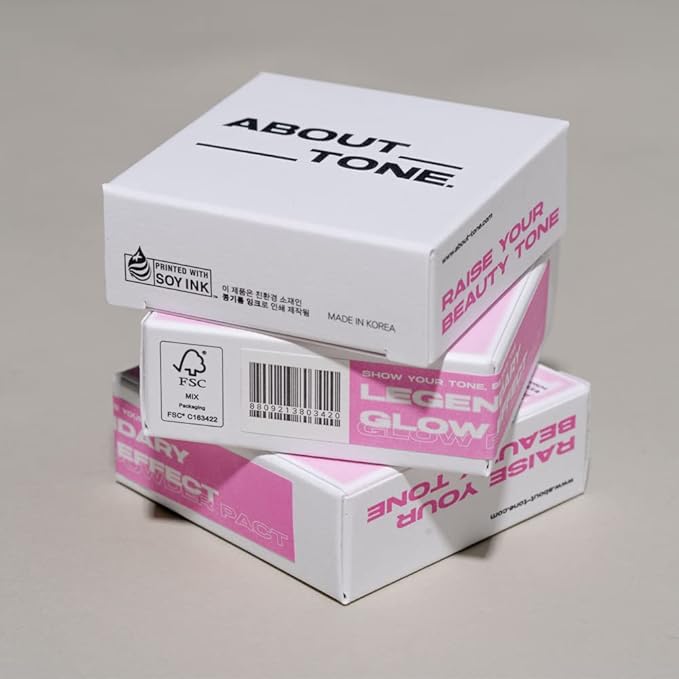 ABOUT TONE Glow Powder Pact 0.28oz - Shining Tone-Up Pressed Powder Compact with Mirror and Puff Natural Peach Pearl Shimmery Blur Finish Face Makeup Setting Finishing Transparent Sebum Control Vegan