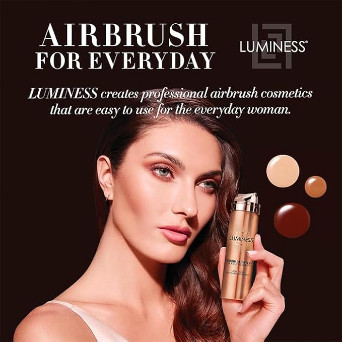 LUMINESS Silk Airbrush Spray Foundation 3-PC Kit - Foundation, Primer & Dual-Sided Angled Makeup Brush - Buildable Coverage, Anti-Aging Formula, Humidity Resistant, Hydrates & Moisturizes, Warm