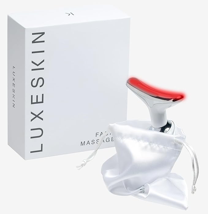 LuxeSkin 7 Color LED Red Light Therapy Facial Massager for Face and Neck, Electric Facial Tool for Skin Care with Vibration, Warm Mode & Travel Bag