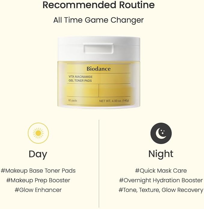 Biodance Vita Niacinamide Gel Toner Pads, Dark Spot Corrector, Evening Skin Tone, Hydrating for Sensitive Skin, Gentle Exfoliating Toner Pads with Vitamin C, Korean Skincareㅣ4.93 fl.oz.(140g)*60Pads