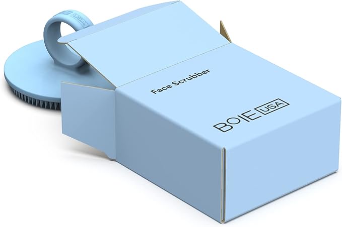 Boie USA Face Scrubber - Handheld Facial Tool, Deep Cleansing Exfoliating Facial Brush. Fights Acne with Gentle, Silicone-Like Bristles, Long Lasting, & Hypoallergenic (Blue)