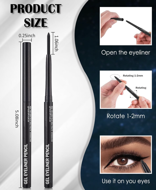 Brown Matte Gel Eyeliner Pencil Waterproof, Metallic Retractable Cream Smooth Eye Liner Pencils, Long Lasting Waterline Hypoallergenic Eyeliner Pen, Highly Pigmented Smudge-Proof Makeup for Women-09
