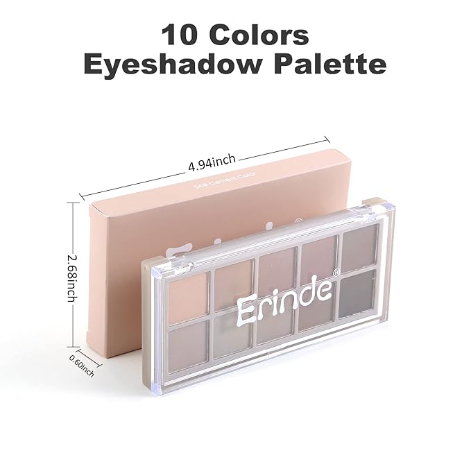 Erinde 10 Colors Nude Eyeshadow Palette, Taupe Brown Mavue Matte Eye Shadow Palette Makeup, Neutral Grey Smokey Eye Pallete, Ultra-Blendable, Long Lasting Natural Eyeshadow for Older Women, Cement