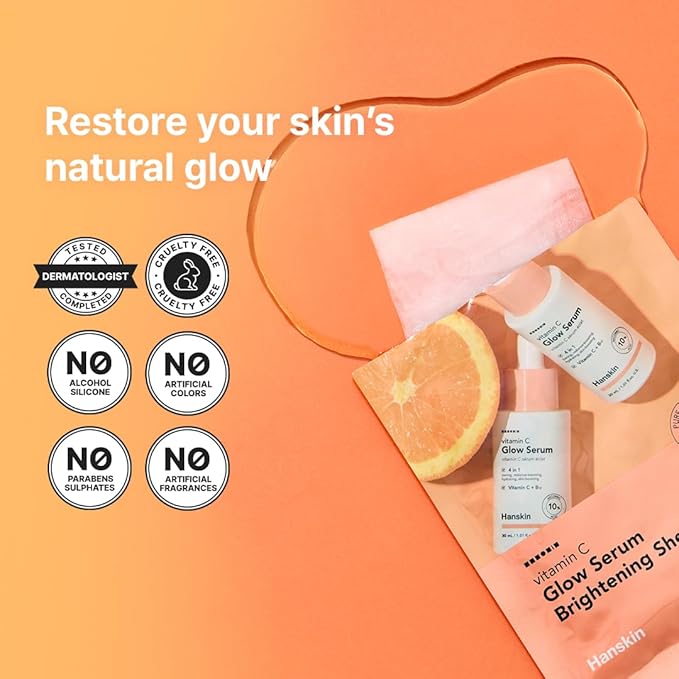 Hanskin Vitamin C Glow Duo – Powder Facial Cleanser & Sheet Mask Set | Gentle Exfoliation, Hydration & Radiant-Looking Skin | Korean Skincare Routine for Dull, Dry & Sensitive Skin, K-Beauty