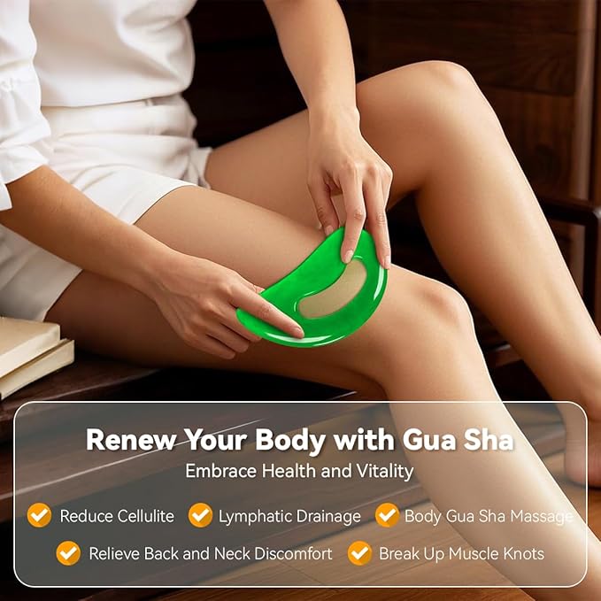 Body Gua Sha Tool Cellulite Guasha Tool for Body Body Massage Tools (Natural Resin) Lymphatic Drainage Tool Guasha Tool for Face,Back, Legs, Women's Body Shaping Tools (Green)