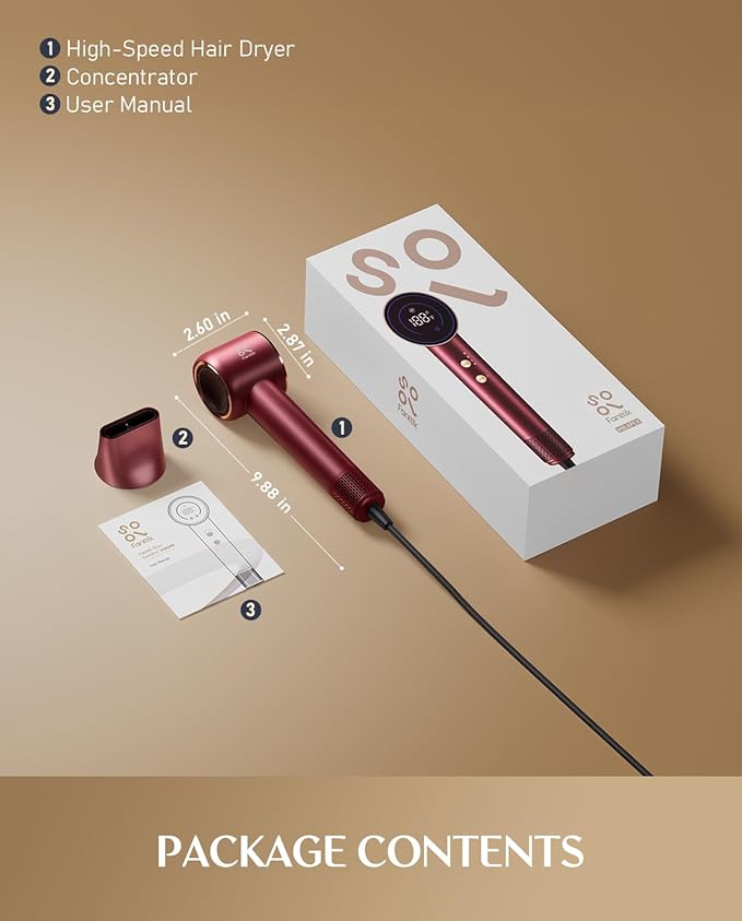 Fanttik Solo SonicDry H10 APEX 80% Faster Drying with 110,000 RPM Brushless Motor Hair Dryer, 56dB Low-Noise, 0.74lb Ultra-Light Blow Dryer, Ionic Tech for Travel, Home, Salon - Red