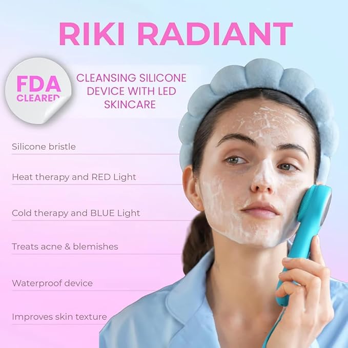 Riki Radiant Electric Silicone Face Scrubber - 2-in-1 Facial Rotating Vibrating Exfoliating Brush - Waterproof & Portable, Rechargeable, for Cleaning, Exfoliation, Massage, for Men & Women (Pink)