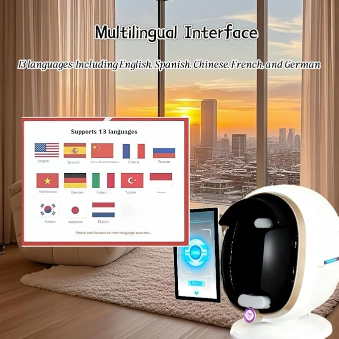 AI Skin Imaging Device for Beauty Salon & Spa – 13.3” HD Display, 8-Spectrum Light Facial Scanner, Professional Cosmetic Skin Evaluation System, Multi-Language Interface