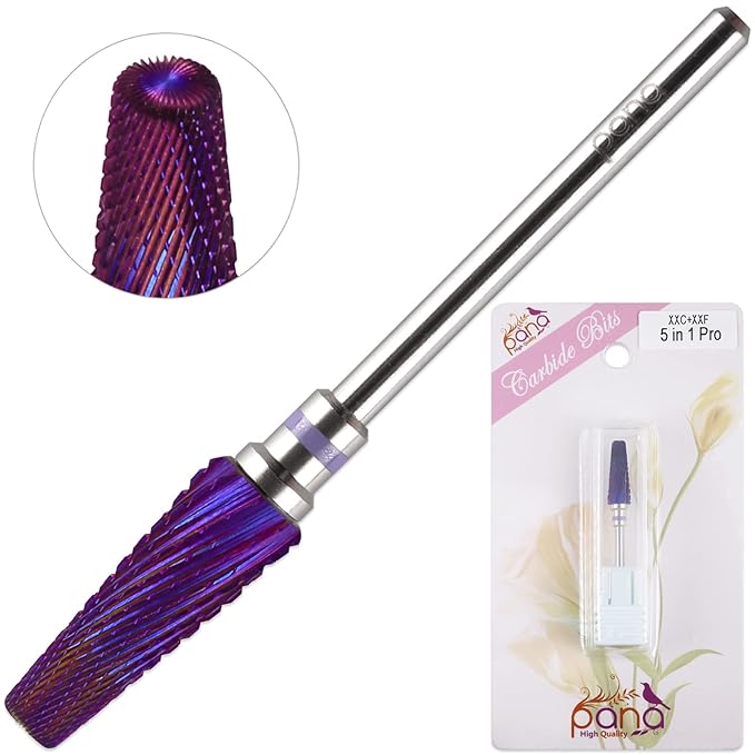 PANA 5-in-1 Pro Upgraded Multi-Function Drill Bit 3/32" Shank Size - (Purple, 2X Coarse to 2X Fine) - Mix Size Tungsten Drill Bit Fast Remove Acrylic Hard Gel Nail for Manicure Pedicure