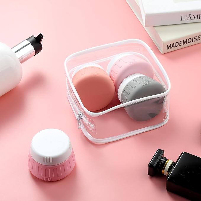 Gemice 2 oz Travel Containers for Toiletries, 4-Pack TSA Approved Travel Size Toiletries Containers for On-the-Go, Small Leak-Proof Travel Essentials Silicone Jar for Shampoo, Lotions, Cleanser