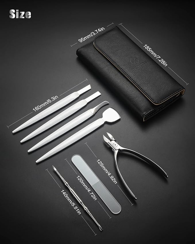 FERYES Pedicure Knife Ingrown Toenail Kit, 7 PCS Professional Pedicure Tool Toenail Grooming Kit, Top Notch Foot Blade, Super Sharp Toenail Clippers (Leather case included)