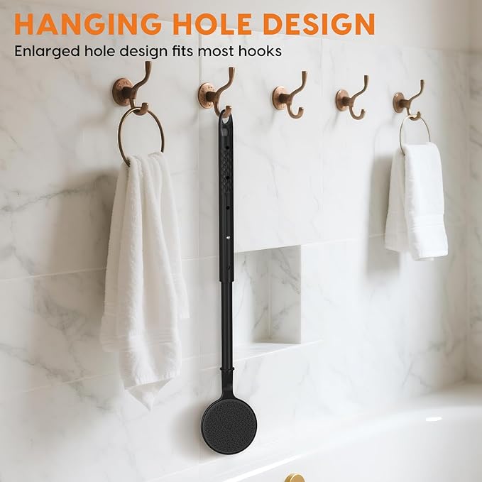 Silicone Back Scrubber for Shower with 24 inch Adjustable Handle, Double Sided Shower Brush for Exfoliating and Massage