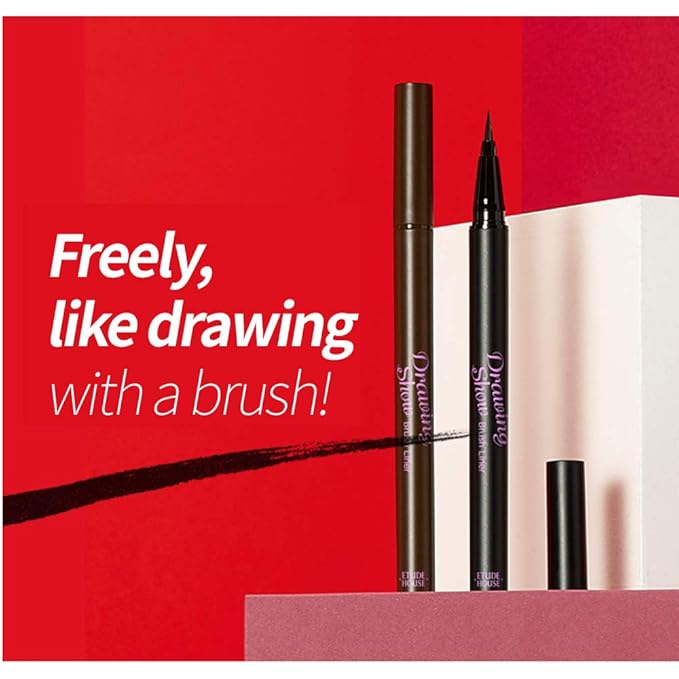 ETUDE Drawing Show Brush Korean liquid eyeliner, Soft Pen Type, Clear-Cut Soft Brush, Precise Tip, Long-Lasting, Waterproof, Easy Clean, Korean Makeup, Beauty, Brown (0.021 Ounce)