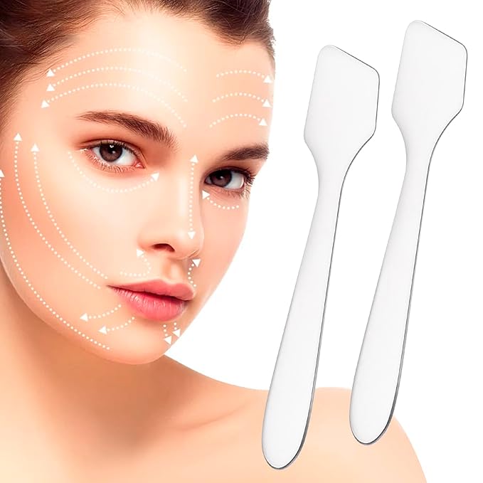 3pcs Mini Metal Makeup Spatula, Reusable Cosmetic Cream Spatulas Spoon, Skincare Scoop Applicator Facial Massage Beauty Tools for Mixing and Sampling Face Eye Cream- Silver