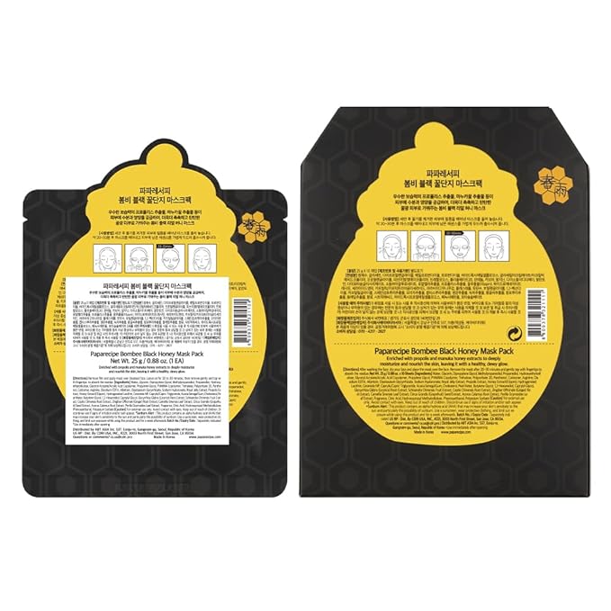 Papa Recipe Bombee Black Honey Mask 10 Pack – Honey & Propolis Sheet Mask with Peat Water for Pore Care, Clarifying & Hydrating Face Mask – Korean Skincare