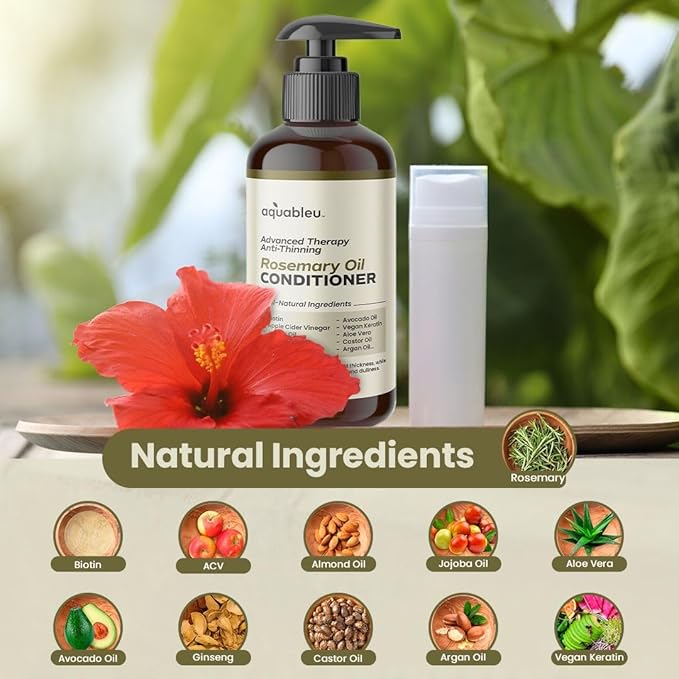 Aquableu Advanced Therapy Anti-Thinning Rosemary Oil Conditioner - Infused with 14 All-Natural Ingredients for Enhanced Volume, Strength, Thickness, and Nourishment (16oz)
