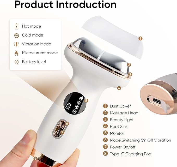 Microcurrent Facial Device with Red Light Therapy - 7-in-1 LED Sculptor & Cooling Gua Sha for Face Neck Eye Firming, Depuffing & Double Chin Reduction