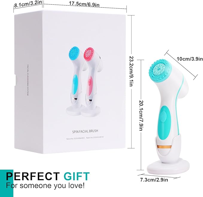 Facial Cleansing Brush, Waterproof Dual-Rotation Face Scrubber Exfoliator with 3 Brush Heads and 2 Adjustable Speeds, Rechargeable Exfoliating Face Brushes for Cleansing and Skin Care (Blue)