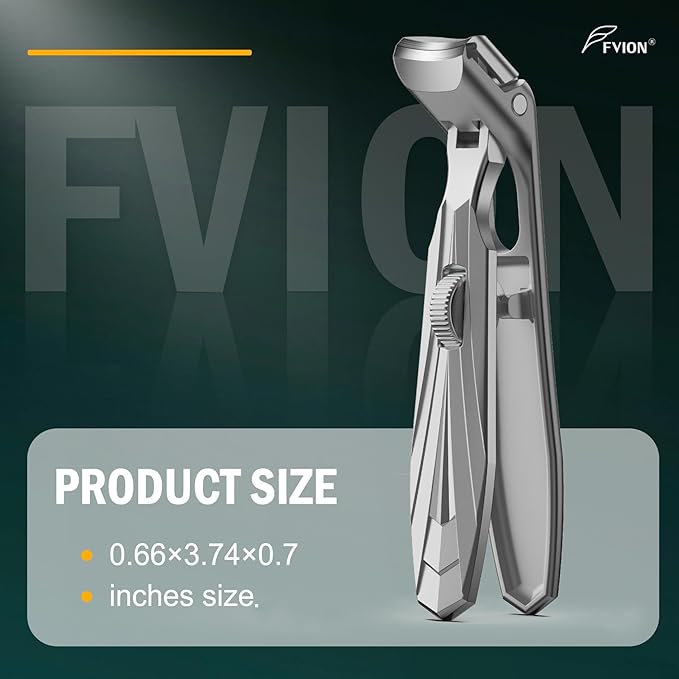 FVION Angled Head Toe Nail Clippers for Thick Nails - Ergonomic Long Handle Toenail Clippers for Seniors with Safety Lock, Stainless Steel Finger Nail Clippers with Catcher for Men and Women (Silver)