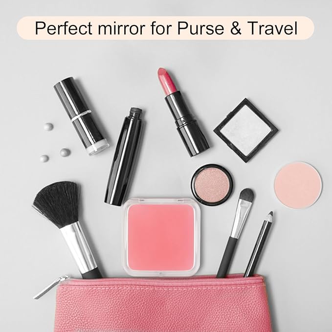 15x Magnifying Compact Mirror for Purses and Travel - Handheld 2 Sided 15x/1x Makeup Mirror - Slim Pocket Mirror, Portable & Foldable Square 3.3” x 3.3” (Pink)