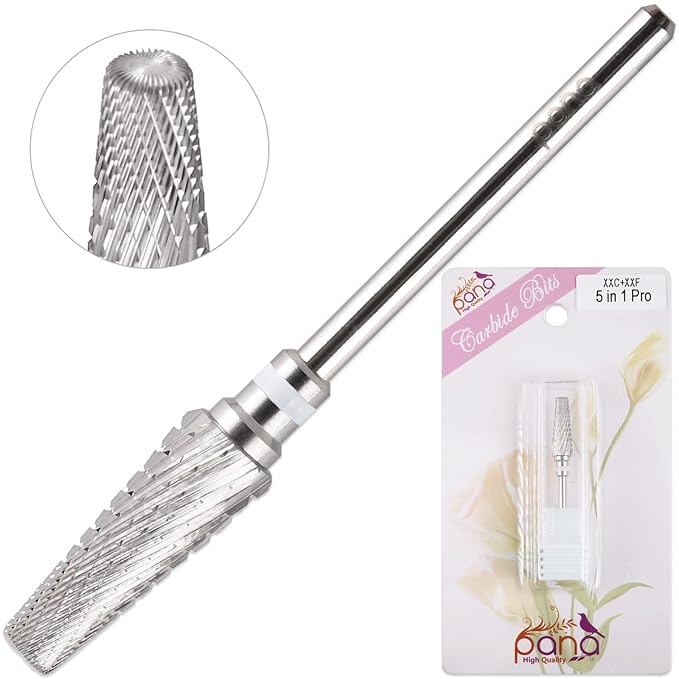 PANA 5-in-1 Pro Upgraded Multi-Function Drill Bit 3/32" Shank Size - (Silver, 2X Coarse to 2X Fine) - Mix Size Tungsten Drill Bit Fast Remove Acrylic Hard Gel Nail for Manicure Pedicure