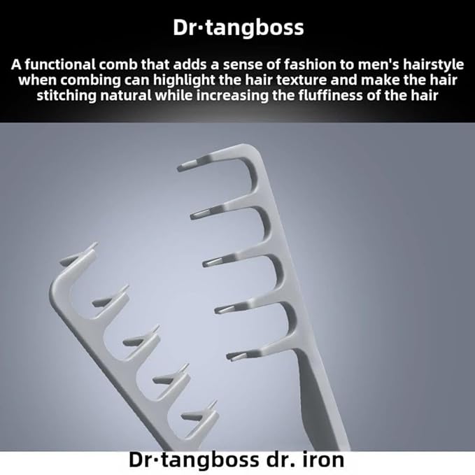 Voluminous wide-toothed hair comb Men's fluffy texture, ABS plastic with textured grip