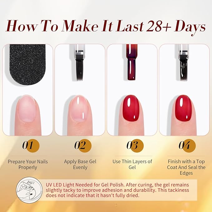 Born Pretty Jelly Gel Nail Polish Fall Winter Amber Crystal Transparent Sheer Clear Gel Polish Red Coral Burnt Orange Green Blue Amber Brown 6 Colors Manicure Kit