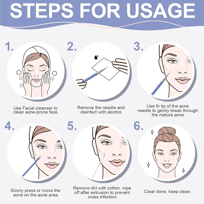 Teenitor Pimple Extractor Acne Treatment Surgical Grade Blackhead Comedone Removal 2-in-1 Popper Tool for Face Nose (Blue)