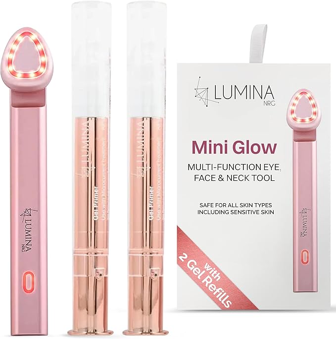 Lumina NRG Mini Glow Pro 5-in-1 LED Face Wand – Skin Lifting, Toning & Firming Facial Massager, Red & Blue Light – at Home Neck Contouring Beauty Device & Sculpting Tool with 2 Extra Gel Refills