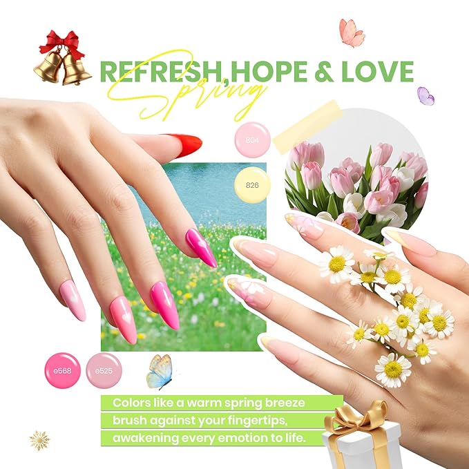 beetles Gel Polish Vivid Seasons, Winter Gel Nail Polish Set, 36 Colors Yellow Burgundy Purple Pink Jelly Shades, 45pcs with Base & Top Coat, UV LED Soak Off DIY Salon Set, Gift for Women & Girls