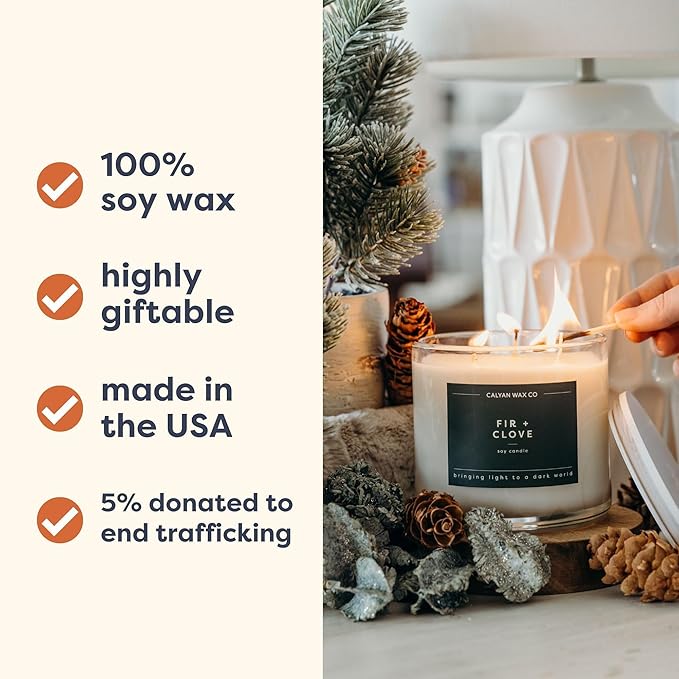 Calyan Wax Co. Holiday 3 Wick Scented Candle Gift Set - 4 Luxury Winter Scented Candles - 43 Hour Burn - 3 Wick Non Toxic Soy Wax Candles - Long Lasting Large Glass Jar Candle for Home - 14.9oz