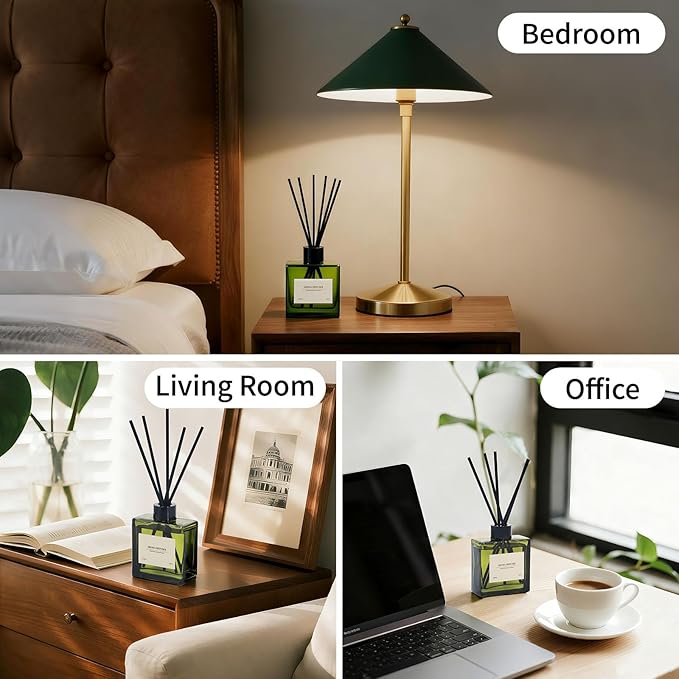 Reed Diffuser, 4 oz Earthy Sandalwood Scent Diffuser with 7 Sticks, Long Lasting Reed diffusers for Home, Elegant Fragrance for Bathroom Bedroom Office Decor, Air Fresh