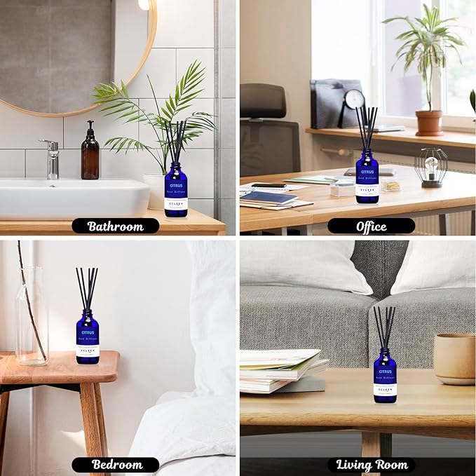 Citrus Scented Reed Diffuser, Orange, Lime & Lemon Oil Reed Diffuser, Real Citrus! Holiday Home Fragrance for Bathroom Office Decor