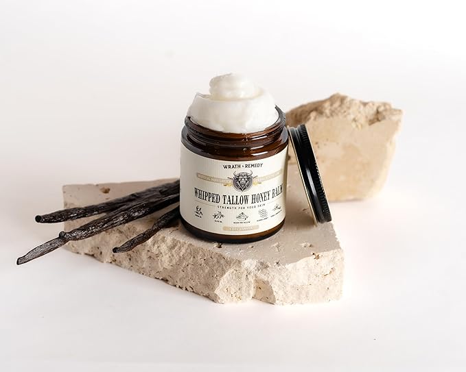 Organic Beef Tallow for Skin - 4 OZ (Vanilla) β Grass Fed Beef Tallow for face + Body β US-Made Whipped Tallow and Honey Balm Moisturizer for Dry and Sensitive Skin, Eczema, Rosacea (No Additives)