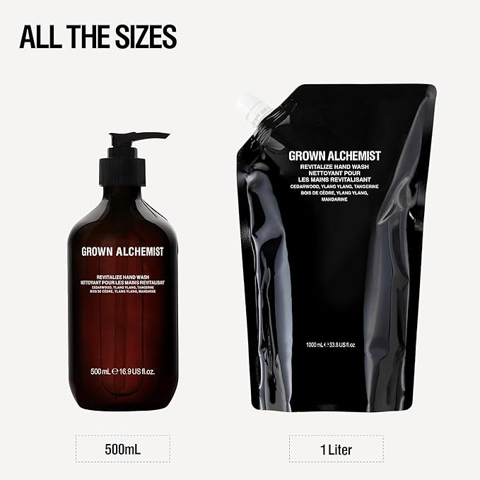 Grown Alchemist Revitalize Hand Wash Refill – Natural Liquid Hand Soap with Ylang Ylang, Tangerine & Cedarwood – Gentle, Hydrating Kitchen & Bathroom Soap, Botanical Cleanser for Sensitive Skin, 1L