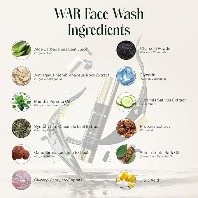 douxds The Basics Set, WAR™ Charcoal Face Wash and PRIME™ Vitamin Face Quench Duo, Face Wash for Oily Skin, Men Skin Care Kit, Razor Bumps, and Acne Treatment, Men’s Skin Care Products