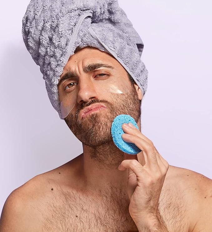 50-Count Compressed Facial Sponges for Daily Cleansing and Gentle Exfoliating, 100% Natural Cellulose Spa Sponge Perfect for Removing Dead Skin, Dirt and Makeup - Blue