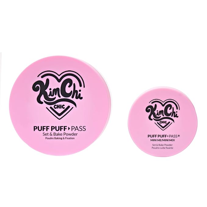 KimChiChic Beauty Mini Me Puff Puff Pass Set and Bake Setting Powder for Makeup, Soft Natural Face Makeup for Uneven Skin Tone, 0.17oz, 02 Banana