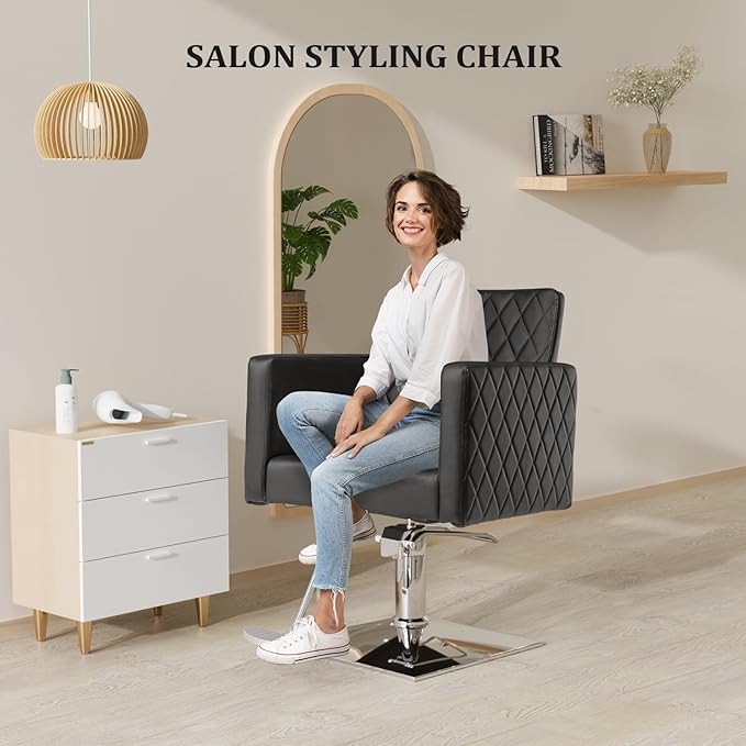 Salon Chair for Hair Stylist Wide Seat, Hydraulic Barber Chair with Aluminium Alloy Footrest, Black Hair Salon Chair Styling Heavy Duty, Beauty Spa Cosmetology Shampoo Hairdressing Equipment