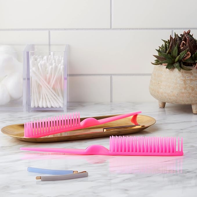 3 Row Styling Comb For Detangling, Defining And Separating Curls (Pink)