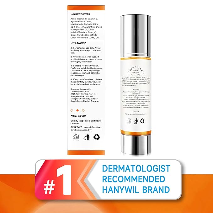 HANYWIL Vitamin C Serum for Mature Skin, 20% Vitamin C Face Serum with Hyaluronic Acid, Dark Spot Remover, Hydrating Skincare for Wrinkle Reduction, Lifting & Firming - 1.7 fl oz