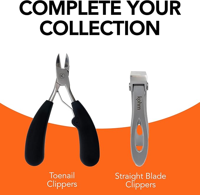 KOHM Nail Clippers for Thick Nails - Heavy Duty, Sharp Wide Mouth Professional Fingernail and Toenail Clippers for Men, Women & Seniors, Black