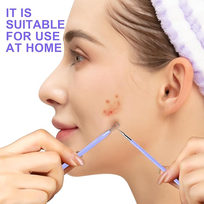 Teenitor Pimple Extractor Acne Treatment Tool Blackhead Comedone Removal 2-in-1 Popper Tool for Face Blackhead Extractor Tool Purple