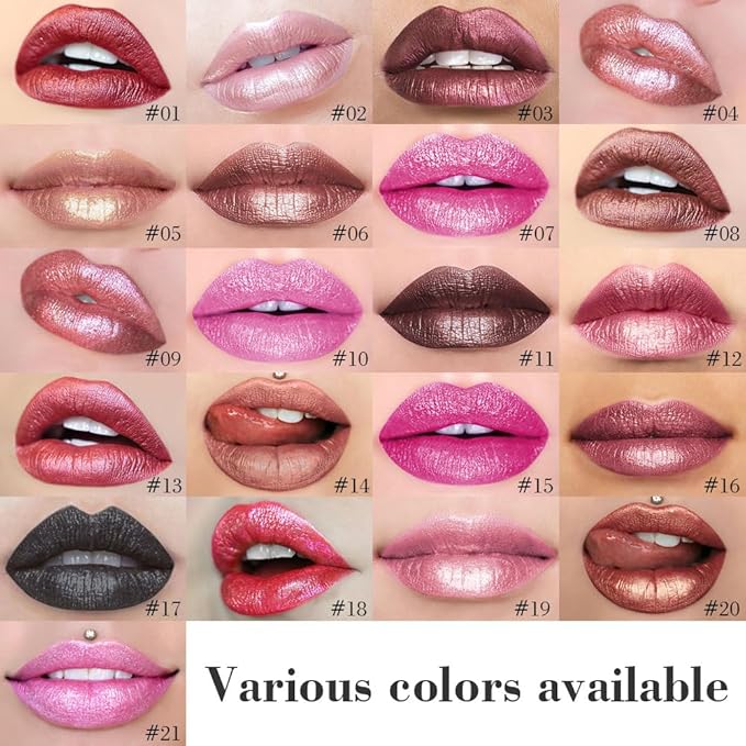 Rose Gold Metallic Lip Liner and Lipstick Combo Lip Gloss Tints Stain Set Makeup for Women Long Lasting Waterproof 24, Light Pink Metallic Glitter Shimmer Iridescent Liquid Lipstick lippies Lip Gloss