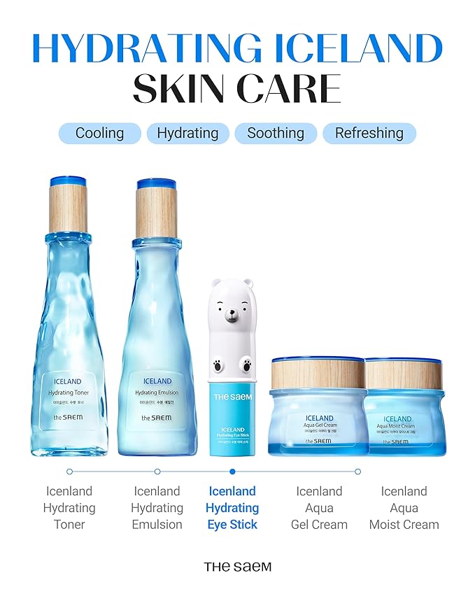 THESAEM Iceland Hydrating Eye Stick - Cooling Balm - Dark Circles & Puffiness – Under Eye Treatment - Reduce Wrinkles and Moisturizing - Minimize Dark & Puffy Eyes - Aqua Scent, 0.38 oz