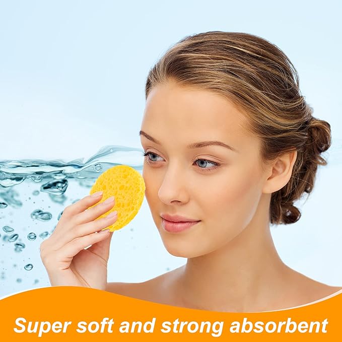 50 Pcs Compressed Facial Sponges Facial Makeup Natural Cosmetic Spa Sponges for Women Cleansing, Exfoliating Mask, Makeup Removal, Dead Skin, and Dirt, Travel Essentials(Yellow)
